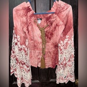 VENUS- Off shoulder western style cropped flare-sleeved top!